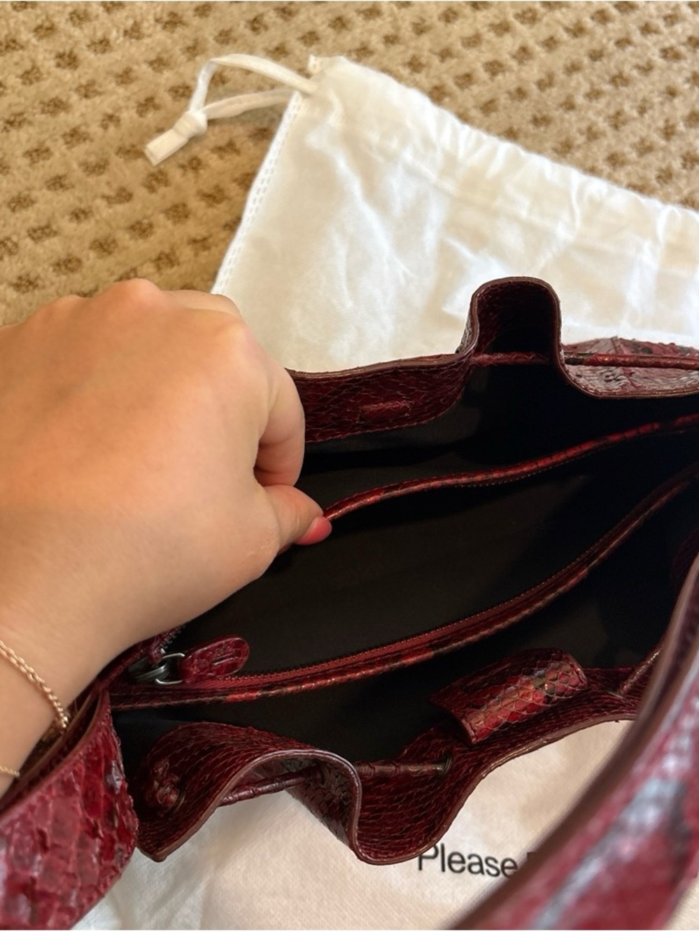 Tod's Red Python-Effect Leather Tote - Picture 4 of 6